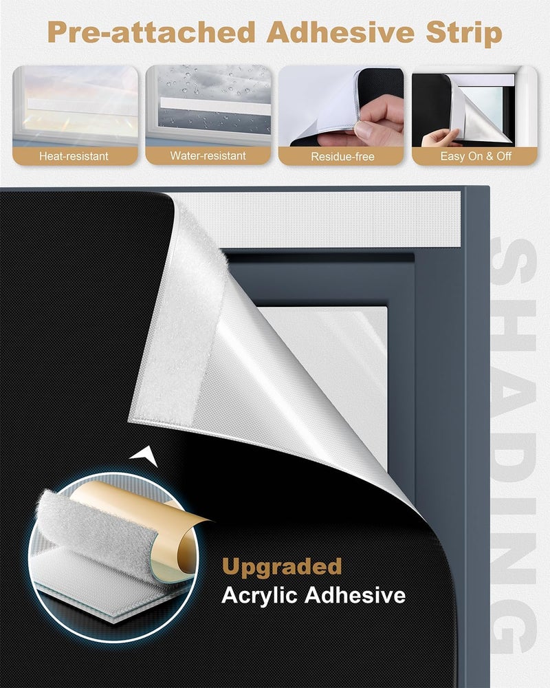 TRYAST Portable Blackout Curtains for Bedroom (33" x 60"), Black Out Window Cover, No Drill Blackout Shades with Hook&Loop, for Nursery, Travel, Dorm, Apartment (Black) - Image 3
